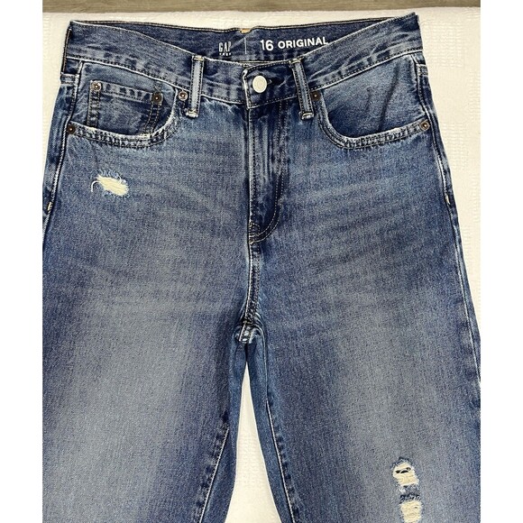 Gap Jeans Girls Blue Denim Wash Distressed Size 16 Gap Teen Original Straight - Picture 3 of 4